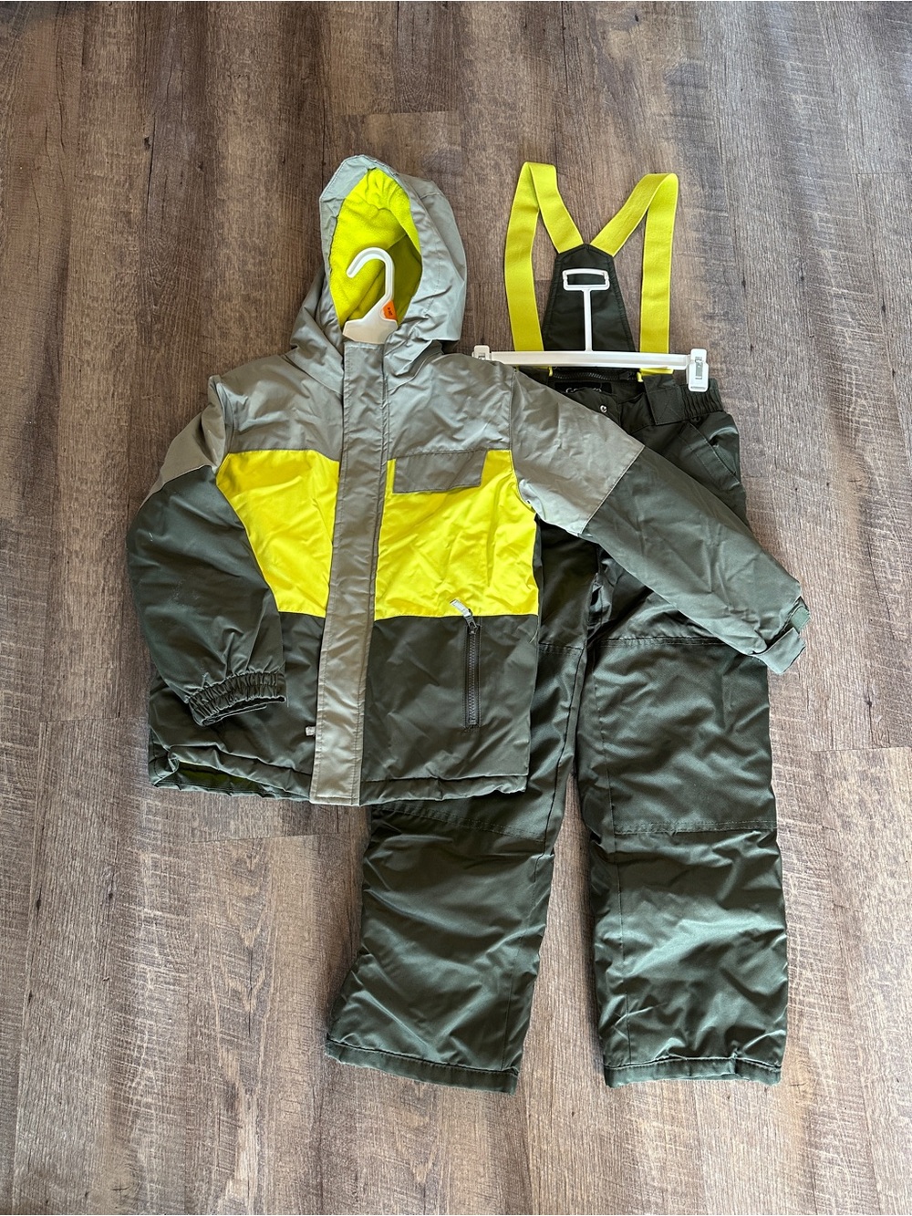 George Kids Olive Green and Bright Yellow Hooded Snow Set